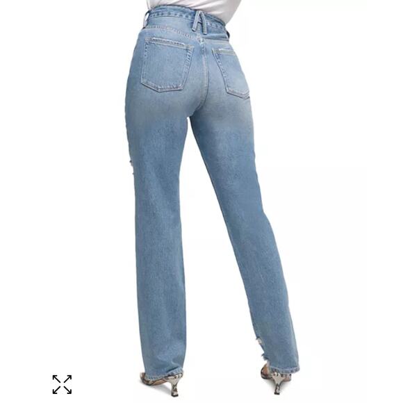 Good American Good Boy Distressed Boyfriend Jeans in Blue536 Size 20 - Picture 4 of 11